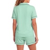 image:imageLYANER Womens Pajamas Set Heart Print Button Short Sleeve Shirt With Shorts Sleepwear Pjs Lounge SetBean Green
