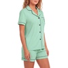 image:imageLYANER Womens Pajamas Set Heart Print Button Short Sleeve Shirt With Shorts Sleepwear Pjs Lounge SetBean Green