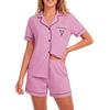 image:imageLYANER Womens Pajamas Set Heart Print Button Short Sleeve Shirt With Shorts Sleepwear Pjs Lounge SetBegonia Pink