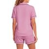 image:imageLYANER Womens Pajamas Set Heart Print Button Short Sleeve Shirt With Shorts Sleepwear Pjs Lounge SetBegonia Pink