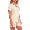 image:imageLYANER Womens Pajamas Set Heart Print Button Short Sleeve Shirt With Shorts Sleepwear Pjs Lounge SetBeign