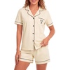 image:imageLYANER Womens Pajamas Set Heart Print Button Short Sleeve Shirt With Shorts Sleepwear Pjs Lounge SetBeign
