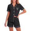 image:imageLYANER Womens Pajamas Set Heart Print Button Short Sleeve Shirt With Shorts Sleepwear Pjs Lounge SetBlack