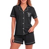 image:imageLYANER Womens Pajamas Set Heart Print Button Short Sleeve Shirt With Shorts Sleepwear Pjs Lounge SetBlack