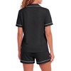 image:imageLYANER Womens Pajamas Set Heart Print Button Short Sleeve Shirt With Shorts Sleepwear Pjs Lounge SetBlack