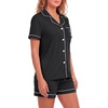 image:imageLYANER Womens Pajamas Set Heart Print Button Short Sleeve Shirt With Shorts Sleepwear Pjs Lounge SetBlack