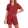 image:imageLYANER Womens Pajamas Set Heart Print Button Short Sleeve Shirt With Shorts Sleepwear Pjs Lounge SetBow Burgundy