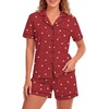 image:imageLYANER Womens Pajamas Set Heart Print Button Short Sleeve Shirt With Shorts Sleepwear Pjs Lounge SetBow Burgundy