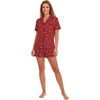 image:imageLYANER Womens Pajamas Set Heart Print Button Short Sleeve Shirt With Shorts Sleepwear Pjs Lounge SetBow Burgundy
