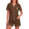 image:imageLYANER Womens Pajamas Set Heart Print Button Short Sleeve Shirt With Shorts Sleepwear Pjs Lounge SetBrown