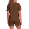 image:imageLYANER Womens Pajamas Set Heart Print Button Short Sleeve Shirt With Shorts Sleepwear Pjs Lounge SetBrown