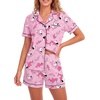 image:imageLYANER Womens Pajamas Set Heart Print Button Short Sleeve Shirt With Shorts Sleepwear Pjs Lounge SetCartoon Pink
