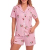 image:imageLYANER Womens Pajamas Set Heart Print Button Short Sleeve Shirt With Shorts Sleepwear Pjs Lounge SetCherry Pink
