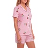 image:imageLYANER Womens Pajamas Set Heart Print Button Short Sleeve Shirt With Shorts Sleepwear Pjs Lounge SetCherry Pink