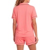 image:imageLYANER Womens Pajamas Set Heart Print Button Short Sleeve Shirt With Shorts Sleepwear Pjs Lounge SetCoral Pink