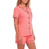 image:imageLYANER Womens Pajamas Set Heart Print Button Short Sleeve Shirt With Shorts Sleepwear Pjs Lounge SetCoral Pink