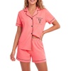 image:imageLYANER Womens Pajamas Set Heart Print Button Short Sleeve Shirt With Shorts Sleepwear Pjs Lounge SetCoral Pink