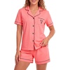 image:imageLYANER Womens Pajamas Set Heart Print Button Short Sleeve Shirt With Shorts Sleepwear Pjs Lounge SetCoral Pink