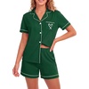image:imageLYANER Womens Pajamas Set Heart Print Button Short Sleeve Shirt With Shorts Sleepwear Pjs Lounge SetDark Green