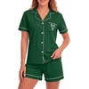 image:imageLYANER Womens Pajamas Set Heart Print Button Short Sleeve Shirt With Shorts Sleepwear Pjs Lounge SetDark Green