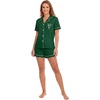 image:imageLYANER Womens Pajamas Set Heart Print Button Short Sleeve Shirt With Shorts Sleepwear Pjs Lounge SetDark Green