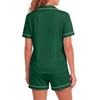 image:imageLYANER Womens Pajamas Set Heart Print Button Short Sleeve Shirt With Shorts Sleepwear Pjs Lounge SetDark Green