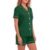 image:imageLYANER Womens Pajamas Set Heart Print Button Short Sleeve Shirt With Shorts Sleepwear Pjs Lounge SetDark Green