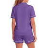 image:imageLYANER Womens Pajamas Set Heart Print Button Short Sleeve Shirt With Shorts Sleepwear Pjs Lounge SetDark Purple