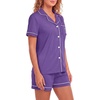 image:imageLYANER Womens Pajamas Set Heart Print Button Short Sleeve Shirt With Shorts Sleepwear Pjs Lounge SetDark Purple