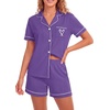 image:imageLYANER Womens Pajamas Set Heart Print Button Short Sleeve Shirt With Shorts Sleepwear Pjs Lounge SetDark Purple