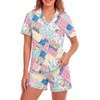 image:imageLYANER Womens Pajamas Set Heart Print Button Short Sleeve Shirt With Shorts Sleepwear Pjs Lounge SetFloral Multicolored