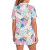image:imageLYANER Womens Pajamas Set Heart Print Button Short Sleeve Shirt With Shorts Sleepwear Pjs Lounge SetFloral Multicolored