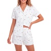 image:imageLYANER Womens Pajamas Set Heart Print Button Short Sleeve Shirt With Shorts Sleepwear Pjs Lounge SetFloral White