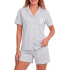 image:imageLYANER Womens Pajamas Set Heart Print Button Short Sleeve Shirt With Shorts Sleepwear Pjs Lounge SetGray
