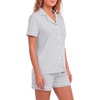 image:imageLYANER Womens Pajamas Set Heart Print Button Short Sleeve Shirt With Shorts Sleepwear Pjs Lounge SetGray