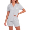 image:imageLYANER Womens Pajamas Set Heart Print Button Short Sleeve Shirt With Shorts Sleepwear Pjs Lounge SetGray