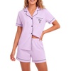image:imageLYANER Womens Pajamas Set Heart Print Button Short Sleeve Shirt With Shorts Sleepwear Pjs Lounge SetLavender