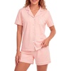 image:imageLYANER Womens Pajamas Set Heart Print Button Short Sleeve Shirt With Shorts Sleepwear Pjs Lounge SetLight Coral Pink