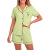 image:imageLYANER Womens Pajamas Set Heart Print Button Short Sleeve Shirt With Shorts Sleepwear Pjs Lounge SetLight Green