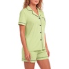 image:imageLYANER Womens Pajamas Set Heart Print Button Short Sleeve Shirt With Shorts Sleepwear Pjs Lounge SetLight Green