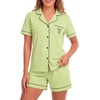image:imageLYANER Womens Pajamas Set Heart Print Button Short Sleeve Shirt With Shorts Sleepwear Pjs Lounge SetLight Green