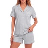 image:imageLYANER Womens Pajamas Set Heart Print Button Short Sleeve Shirt With Shorts Sleepwear Pjs Lounge SetLight Grey