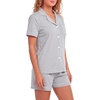 image:imageLYANER Womens Pajamas Set Heart Print Button Short Sleeve Shirt With Shorts Sleepwear Pjs Lounge SetLight Grey