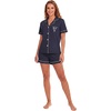 image:imageLYANER Womens Pajamas Set Heart Print Button Short Sleeve Shirt With Shorts Sleepwear Pjs Lounge SetNavy Blue