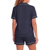 image:imageLYANER Womens Pajamas Set Heart Print Button Short Sleeve Shirt With Shorts Sleepwear Pjs Lounge SetNavy Blue