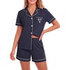 image:imageLYANER Womens Pajamas Set Heart Print Button Short Sleeve Shirt With Shorts Sleepwear Pjs Lounge SetNavy Blue