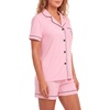 image:imageLYANER Womens Pajamas Set Heart Print Button Short Sleeve Shirt With Shorts Sleepwear Pjs Lounge SetPink