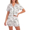 image:imageLYANER Womens Pajamas Set Heart Print Button Short Sleeve Shirt With Shorts Sleepwear Pjs Lounge SetRabbit Beige