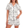 image:imageLYANER Womens Pajamas Set Heart Print Button Short Sleeve Shirt With Shorts Sleepwear Pjs Lounge SetRabbit Beige