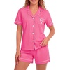 image:imageLYANER Womens Pajamas Set Heart Print Button Short Sleeve Shirt With Shorts Sleepwear Pjs Lounge SetRose